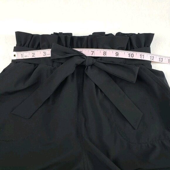 Albion Bow Belt Ankle Pant Womens XS Black Paper Bag Waist Pull On Nylon Stretch - Picture 11 of 13